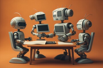 Technological Robots doing Taxes and Working Created with AI Technology