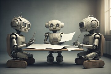 Technological Robots doing Taxes and Working Created with AI Technology