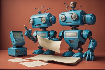 Technological Robots doing Taxes and Working Created with AI Technology