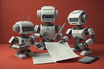 Technological Robots doing Taxes and Working Created with AI Technology