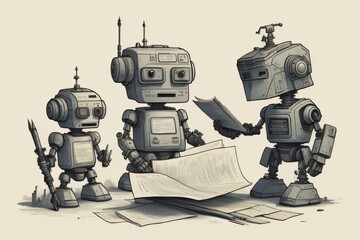 Technological Robots doing Taxes and Working Created with AI Technology