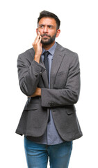 Adult hispanic business man over isolated background thinking looking tired and bored with...