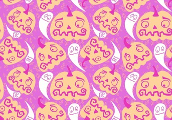 Autumn cartoon harvest season Halloween pumpkins pattern for wrapping paper and linens and fabrics