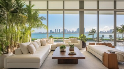 Obraz na płótnie Canvas Embrace the tropical climate of Miami by incorporating architectural elements like open - air spaces, large windows, and a seamless indoor outdoor flow