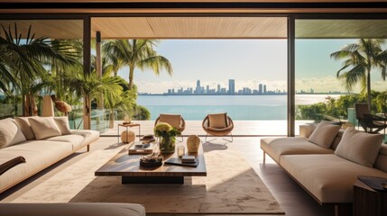 Fototapeta premium Embrace the tropical climate of Miami by incorporating architectural elements like open - air spaces, large windows, and a seamless indoor outdoor flow