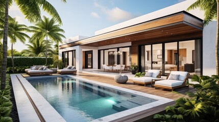 Fototapeta na wymiar Embrace the tropical climate of Miami by incorporating architectural elements like open - air spaces, large windows, and a seamless indoor outdoor flow