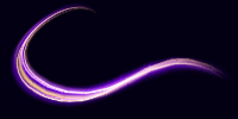 Light trail wave effect. Abstract motion lines, glowing headlights and optical fiber, PNG glow curve swirl, road car headlights and glowing white speed lines on a swirl light on the road.