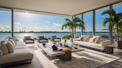 Fototapeta na wymiar Embrace the tropical climate of Miami by incorporating architectural elements like open - air spaces, large windows, and a seamless indoor outdoor flow
