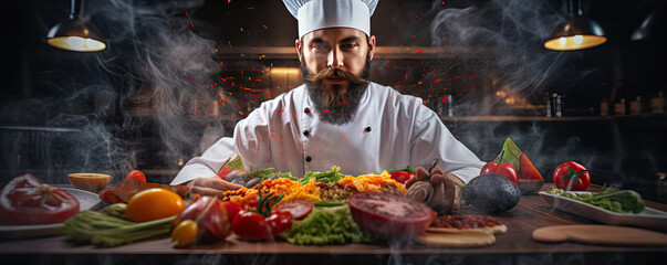 Magic chef ready for cooking, wide banner