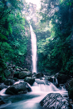 Waterfalls in the middle of the forest in National park of Gunung Halimun in West Java, Indonesia