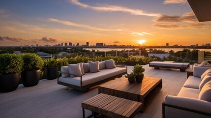Fototapeta premium Designated sunset viewing deck on the upper levels of your villa, providing a perfect spot to witness the breathtaking Miami sunset