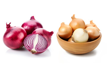 Onions in a bowl isolated on white