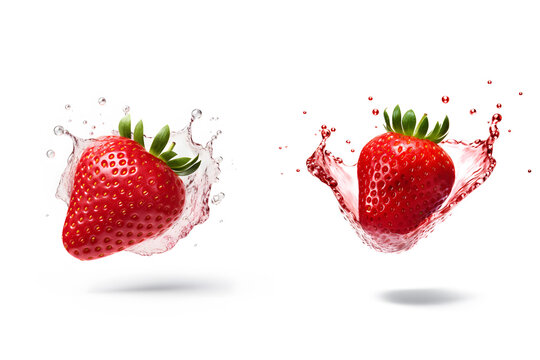 strawberry falling into water splash