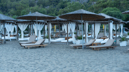 beach chairs at aegean Turkey