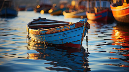 Obraz premium A row of boats floating on top of a body of water. Generative AI.