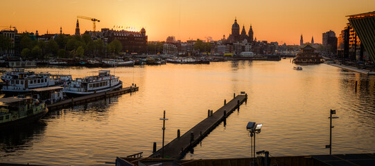Amsterdam at sunset from Oosterdok