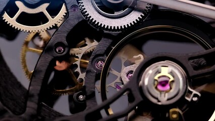 gear drive motion in skeleton watch. Mechanical watches with gears and cogs. Watch or clock mechanism. Clockwork details and parts. Inside watch, mechanical watch in macro view. Macro Shot Clock Face - Powered by Adobe