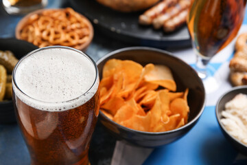 Glass of cold beer on table background. Oktoberfest celebration
