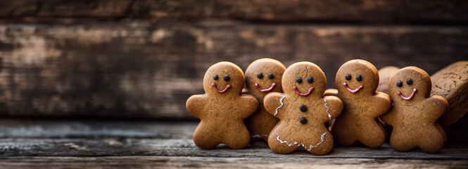 Festive Gingerbread Cookie Parade: Cheerful Christmas Cookies with Happy Faces, Ready for Celebration.