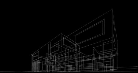 Modern house sketch 3d illustration