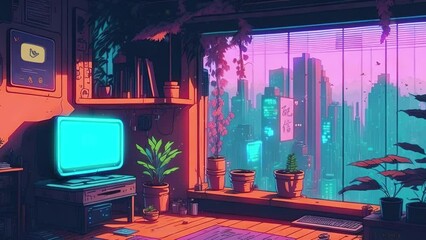 animated virtual backgrounds, stream overlay loop wallpaper, cozy lo-fi anime living room, vtuber asset twitch zoom OBS screen, manga chill hip hop
