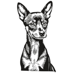 Miniature Pinscher dog pencil hand drawing vector, outline illustration pet face logo black and white realistic breed pet