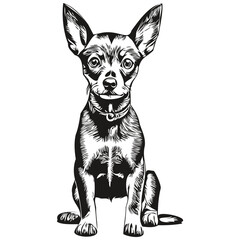 Miniature Pinscher dog vector graphics, hand drawn pencil animal line illustration realistic breed pet