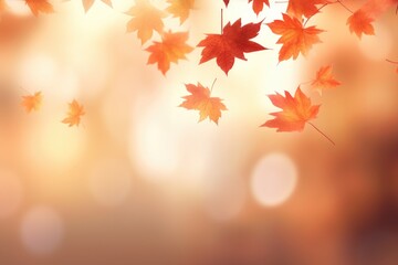 Obraz premium Yellow and orange leafs on soft autumn background, Generative AI