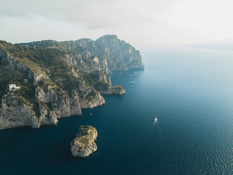 Panoramic aerial view of Capri south coast, Naples, Italy.