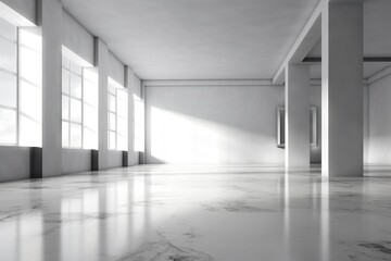 Empty bright room with modern floor and shadow on the wall, Generative AI