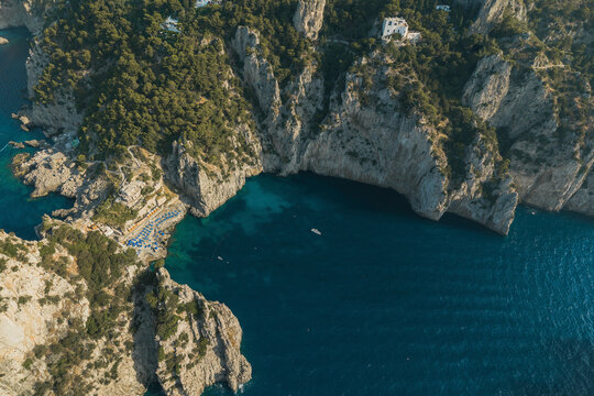 Aerial view of a bay in Capri island, Naples, Italy.