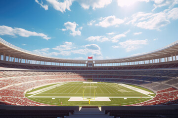 large stadium at sunny summer day, soccer background, Ai Generated - Powered by Adobe