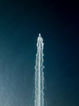 Aerial view of a fast boat, SIcily.