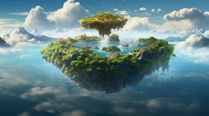 Zelfklevend Fotobehang A floating island in the sky, lush with unique, vibrant flora © Xavier