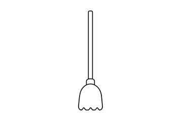 Broom flat icon Halloween minimalistic line symbol black outline sign artwork