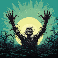 Halloween background with zombie hand vector