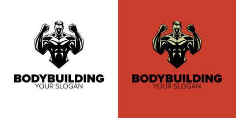 Muscle Power Unleashed: Abstract Vector Logo of a Bodybuilder Gym, Exuding Strength and Style