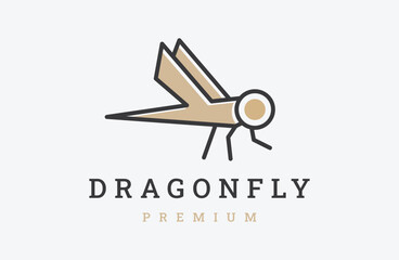 Dragonfly Logo. Minimalist Elegant Dragonfly Logo Design with line art Style.