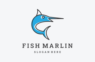 simple design logo marlin fish vector template line style .
