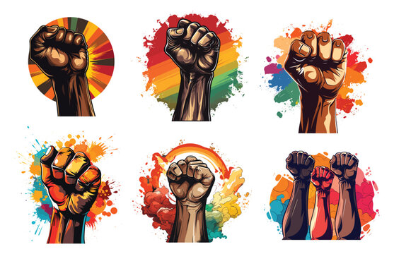 Set of Stop racism hand, human rights day concept collection
