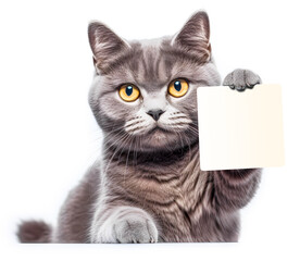British cat with a white sheet on white background
