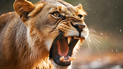 Angry Lioness looking for prey, Portrait of Lioness, close up - AI generated

