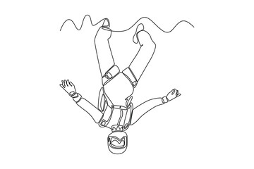 Continuous one line drawing of Happy free people flying, floating and jumping in air. Freedom concept. Doodle vector illustration in simple linear style. 