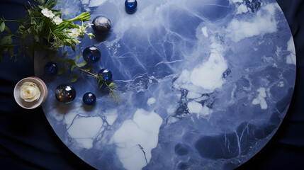 round table made of blue marble