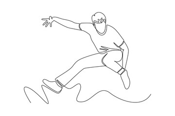 Single one line drawing Happy free people flying, floating and jumping in air. Freedom concept. Continuous line draw design graphic vector illustration.