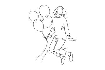 Single one line drawing Happy free people flying, floating and jumping in air. Freedom concept. Continuous line draw design graphic vector illustration.