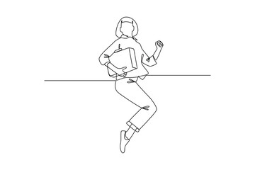 Single one line drawing Happy free people flying, floating and jumping in air. Freedom concept. Continuous line draw design graphic vector illustration.