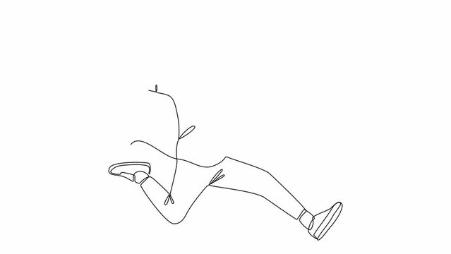 Self drawing animation of one single line draw Happy free people flying, floating and jumping in air. Freedom concept. Full length animation illustration. High quality 4k footage.