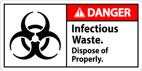 Biohazard Danger Label Infectious Waste, Dispose Of Properly