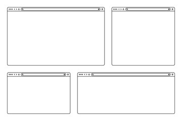 Blank web browser, internet page window with toolbar and search field. Modern website in flat style, line art. Browser mockup for computer, tablet and smartphone. Vector illustration